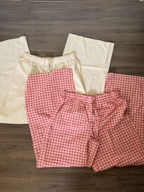 Bundle of 2 Wide Leg Baggy Flowy Summer Printed Pants Yellow Stripe Pink Stripe